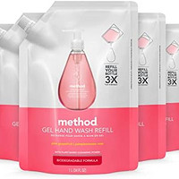 method 美方洁 凝胶洗手液补充装，粉红葡萄柚，1L，6包，包装可能有所不同