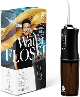 PURSONIC Mario Lopez USB 可充电水牙线适用于敏感牙齿,7.5 盎司(约 212.6 克)水箱,带 3 种模式,360° 牙线头