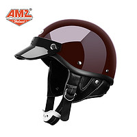 AMZ 日式复古机车女士头盔四季网红小盔体哈雷玻璃钢电动车夏季男半盔 褐红色（非3C） M（适合54-56）