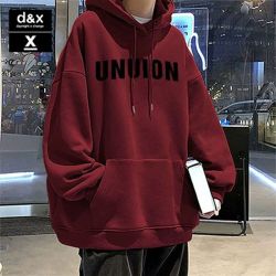 dx设计感oversize美式高街潮牌纯棉连帽卫衣男生秋冬酒红色外套