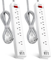6 英尺(约 1.8 米)延长线,电源板浪涌保护器 - QINLIANF 6 交流插座和 3 个 USB