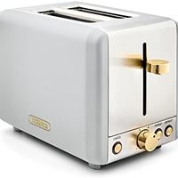 TOWER T20036WHT Cavaletto 2 片烤面包机,带除霜/再加热,不锈钢,850W,白色和金色