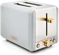 TOWER T20036WHT Cavaletto 2 片烤面包机,带除霜/再加热,不锈钢,850W,白色和金色