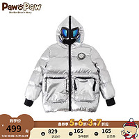 PawinPaw卡通小熊童装冬男童羽绒服护目镜潮酷滑雪服 Silver银白色/91 140