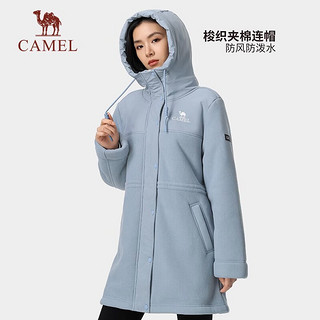 骆驼（CAMEL）女装加绒外套中长款秋冬款羊羔绒加厚保暖连帽外套大衣 A23CAVV079，橡木灰，女 S