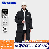 FILA FUSION斐乐潮牌长款羽绒服女时尚休闲连帽外套 正黑色-BK 155/76A/XS