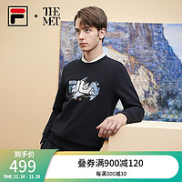 FILA 斐乐xTHE MET男子针织套头衫时尚休闲莫奈圆领卫衣 正黑色-BK 190/112B/XXXXL