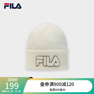 FILA 斐乐款针织帽时尚休闲帽子保暖毛线帽 鲜乳白-IV XS