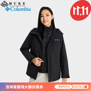 哥伦比亚（Columbia）新女热能夹棉可拆卸内胆三合一冲锋衣滑雪服WR0635 010 石墨黑 XS (150/76A)