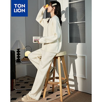 唐狮 TONLION套装女冬装圆领毛衣休闲针织长裤 裤子米白 M