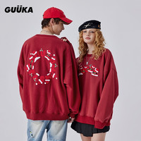 古由卡（GUUKA）x小怪兽联名潮牌圣诞针织毛衣男冬 保暖加厚套头上衣宽松 深红 XXL