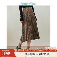 茵曼（INMAN）【李一桐同款】格纹半身裙女装小A百褶裙 咖啡色 M