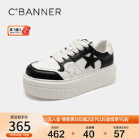 C.BANNER千百度女鞋时尚休闲板鞋厚底熊猫鞋增高运动鞋百搭 米色/黑色 37