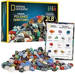 NATIONAL GEOGRAPHIC 国家地理 高级抛光宝石 - 2 磅 3/4 英寸滚磨石和水晶散装,艺术和工艺品,岩石和矿物套件,儿童岩石,STEM 玩具