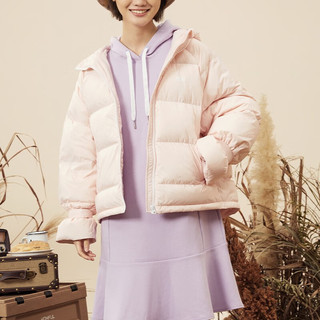 SKECHERS 斯凯奇 女款羽绒服运动休闲户外短款棉服冬季防风保暖外套 灰粉色 M