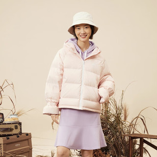 SKECHERS 斯凯奇 女款羽绒服运动休闲户外短款棉服冬季防风保暖外套 灰粉色 M