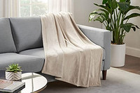 Serta 舒达 舒适毛绒厚毛绒软盖毯,适用于床和沙发,50 英寸 x 60 英寸,灰褐色