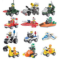 JIE-STAR 儿童玩具拼装积木军事车组装变形幼儿园生日礼物看图拼插兼容 随机五款
