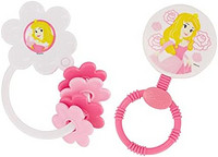 Disney 迪士尼 2 件装 Disney Princess 人物形状摇铃和钥匙圈牙胶,高级幼儿生日玩具,婴儿出牙玩具