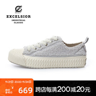 EXCELSIOR 饼干鞋 秋冬羊羔绒男女厚底休闲帆布鞋 BOLT FLEECE 轻松熊（米白）