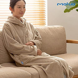 Niceday mofua 可穿著式毛毯 高級超細纖維 保暖居家服 帶兜帽 米色 Mサイズ 48476416