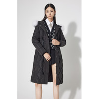 冬装菱格狐狸毛领长裤羽绒服大衣女