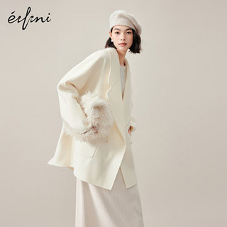 eifini 伊芙丽 西装领设计感茧型小个子双面羊毛呢大衣女装气质外套 乳白 155/80A/S