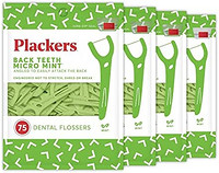 Plackers 后牙微型薄荷牙线,美味的薄荷味,方便使用后牙,内置保护拨片,易于存放,75 支装,4 件装