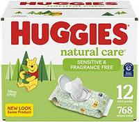 HUGGIES 好奇 Natural Care Unscented Baby Wipes, Sensitive, Water-Based, 12 Total Flip Top Packs