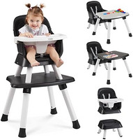 婴儿高脚椅,8合1可转换高脚椅,适用桌 | 带*带的幼儿椅,可拆卸托盘(黑色和白色)