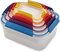 Joseph Joseph 81098 Nest Lock 塑料食品储物容器套装，带可锁定的防漏盖，10件套，彩虹色
