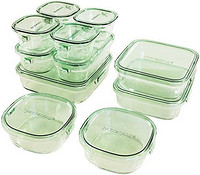iwaki 怡万家 食品密封罐 耐热玻璃 储存容器 11个装 绿色 PS-PRN-11G