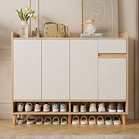 锦需 实木鞋柜家用靠墙一体储物柜子 樱桃木色+暖白60x32x90cm