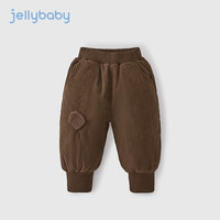 JELLYBABY女童灯芯绒裤子冬款小童加绒休闲裤冬季男童保暖长裤一岁宝宝冬装 棕色 90CM