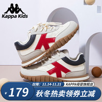 Kappa Kids卡帕童鞋儿童运动鞋男女童厚底轻便百搭中大童亲子鞋 006黑/红|皮面鞋|四季可穿 30码 适合脚长18.3-18.8cm