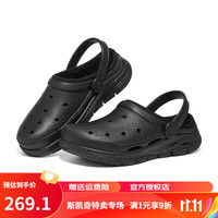 斯凯奇女子外穿拖鞋透气轻便运动鞋休闲加绒洞洞鞋111389 全黑色111389-BBK 37