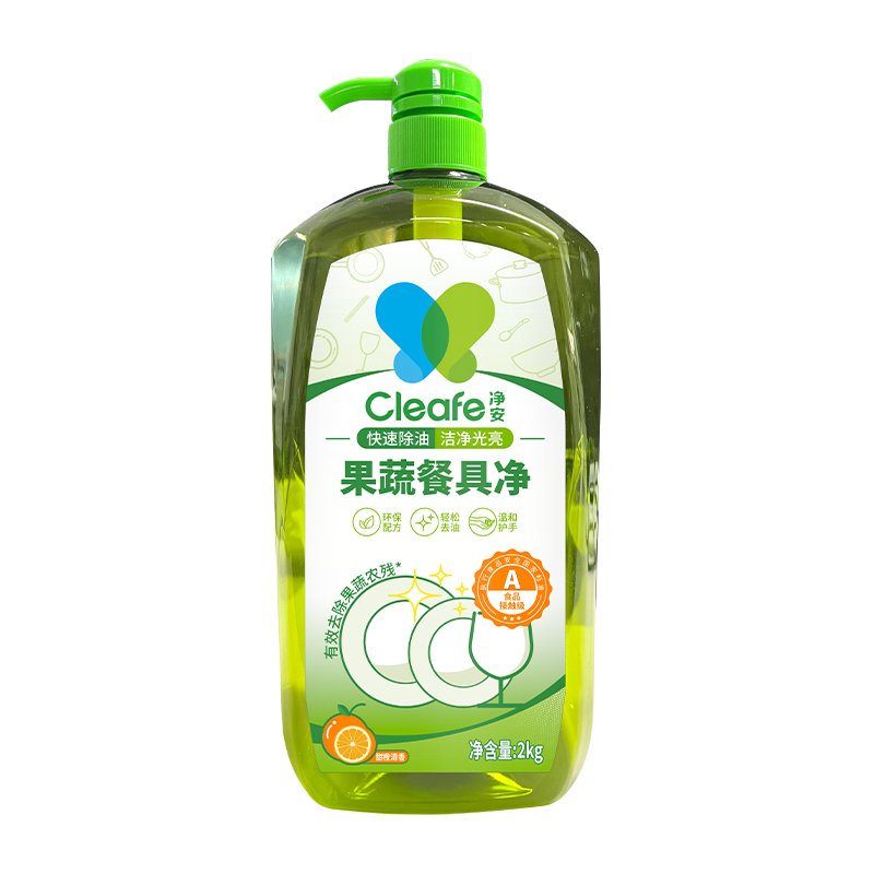 Cleafe 净安 洗洁精果蔬可洗可去农残2kg/瓶厨房餐具去油甜橙清香温和护手