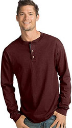 HANES 恒适 T 恤,男式 BeefyT Henley 衬衫,男式棉质长袖衬衫