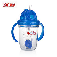 Nuby 努比 婴儿学饮杯吸管杯防漏儿童水杯带手柄360度宝宝魔术杯 蓝色240ML-带刻度