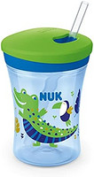 NUK Action Cup 儿童饮水杯|变色龙效应| 12 个月以上 |用软吸管旋转盖子|防漏|不含 BPA | 230毫升|鳄鱼皮