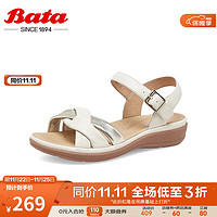Bata 拔佳 舒适凉鞋2023夏季商场新款百搭羊皮厚底一字带凉鞋AHT03BL3 米金 37