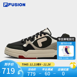 斐乐（FILA） FUSION斐乐潮牌BANK DX男鞋场下滑板鞋2023冬时尚厚底鞋 豆腐白/黑-TB 39