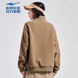 ERKE 鸿星尔克 秋冬运动卫衣男立领套头衫加绒运动服 奶咖棕 2XL