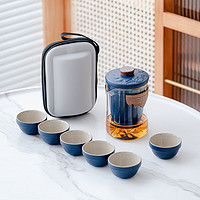 循一 玻璃旅行茶具快客杯 蓝/观山旅行茶具/胶囊包