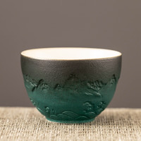 瓷牌茗茶具(cipaiming teaset)茶杯主人杯单杯小茶盏高档家用陶瓷个人品茗杯 渐变绿《美好山河》品茗杯-单杯