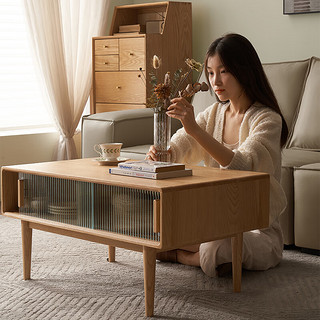 原始原素 实木茶几客厅小户型日式原木现代简约玻璃1.1米茶几+2.0米电视柜