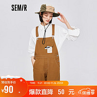 Semir 森马 背带裤女春秋款纯棉显瘦复古阔腿裤山系户外露营109522127070