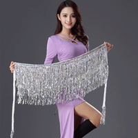 美窝家 肚皮舞珠片腰链亮片臀巾流苏腰封腰带舞蹈演出表演练习腰饰 果绿色