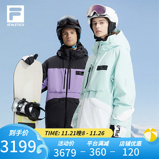 FILA 斐乐男士滑雪服撞色拼接保暖运动连帽外套 深黑-BK 165/88A/S