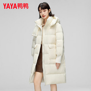 YAYA 鸭鸭羽绒服 鸭鸭（YAYA）羽绒服女长款2023冬季新款时尚连帽百搭纯色韩版加厚保暖外套HY 米白色 155/80A(S)